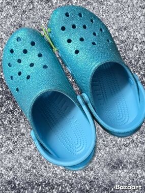 CROCS Glitter Slip-On Clogs in Sparkling Teal Blue